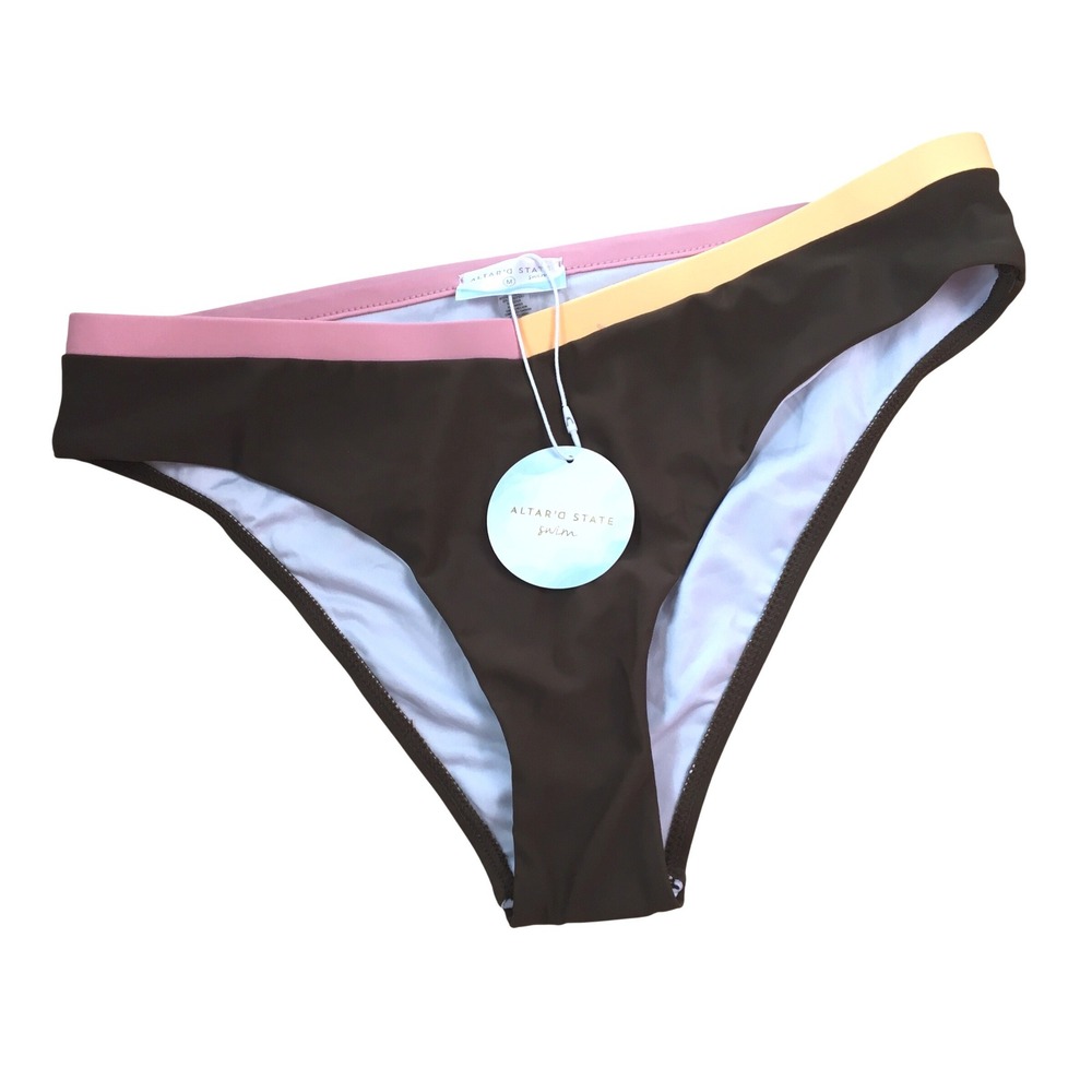 Altar'd State Colorblock Cappuccino Bikini Swim Bottoms Size M Brown Pink Orange